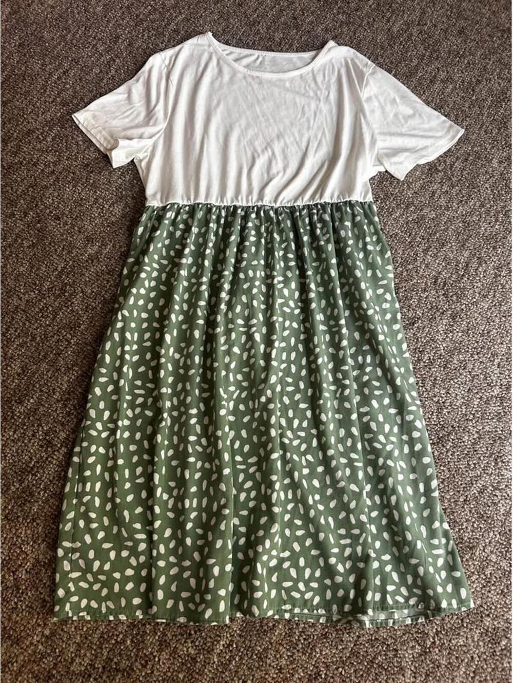 Amazon Floral White  and sage peasant dress - size large new without tags